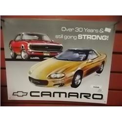 VINTAGE METAL CAR THEMED SIGN -  CAMARO