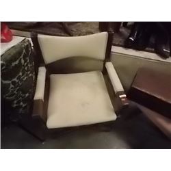VINTAGE WOODEN UPHOLSTERED ARM CHAIR