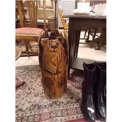 UNIQUE HAND CRAFTED CHAIN SAW CARVING - STUMP BEAR - 21.5" TALL  X 10 X 8"