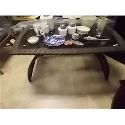 RATTAN & GLASS COFFEE TABLE