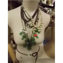 NECKLACE - LARGE GREEN JADE LIKE BEADS AND GOLDEN LINK CHAIN - PLUS NECKLACE WITH WHITE BEEDS = 2 TT