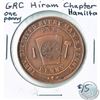 Image 1 : Masonic Canada GRC Hiram Chapter Hamilton No2 One Penny Token. 34mm in diameter.