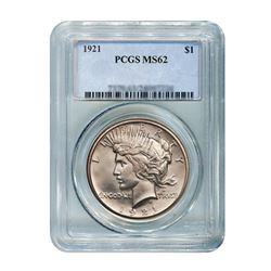 1921 $1 Peace Silver Dollar - PCGS MS62