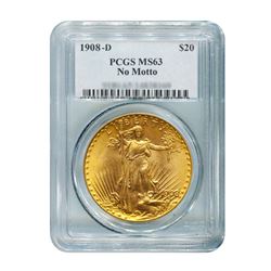 1908-D $20 Saint Gaudens NM PCGS MS63