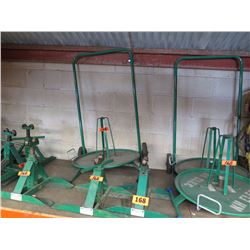 Approx. 8 Misc. Greenlee Coiled Cable Dispensers (w/Wheels), Reel Stands, Spindle