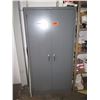 Image 1 : Metal Storage Cabinet (6'X3') w/Shelves and Misc. Contents - Ratchet Tie-Downs, Misc. Meters, etc.