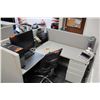 Image 1 : Modular Workstation w/2-Piece Desk, Office Chair, Drawers & 3-Wall Cubicle Enclosure