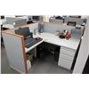 Image 1 : Modular Workstation w/2-Piece Desk, Drawers & 3-Wall Cubicle Enclosure