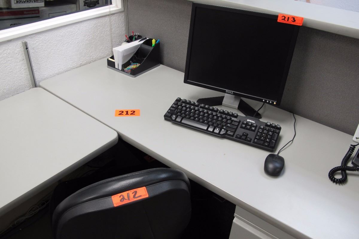 Modular Workstation w/2-Piece Desk, Office Chair, Drawers & 2-Wall ...