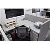 Image 1 : Modular Workstation w/2-Piece Desk, Stylish Office Chair, Drawers & 2-Wall Cubicle Enclosure