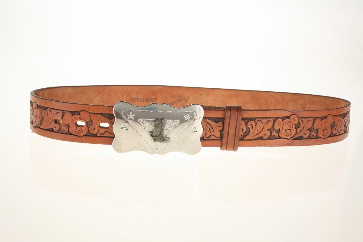 Disney Character Embossed Leather Belt with Cowboy Boots Buckle.