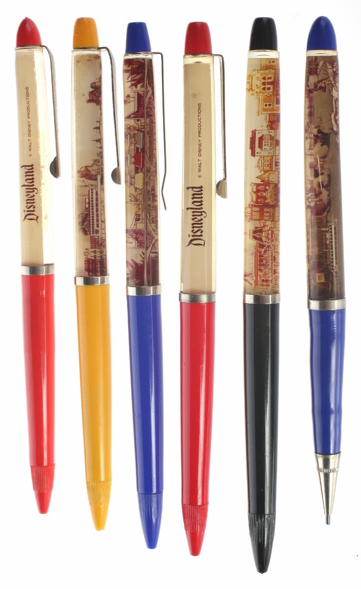 Collection of (6) LiquidFilled Disneyland Pens & Pencils.