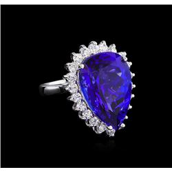 14KT White Gold GIA Certified 16.98 ctw Tanzanite and Diamond Ring