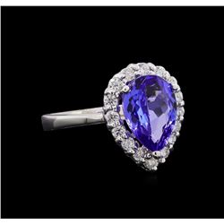 3.02 ctw Tanzanite and Diamond Ring - 14KT White Gold