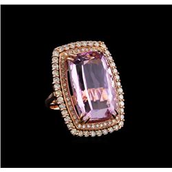 37.26 ctw Kunzite and Diamond Ring - 14KT Rose Gold