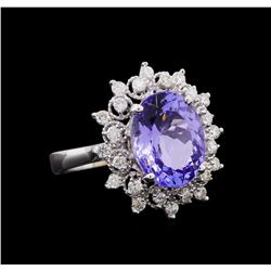 4.36 ctw Tanzanite and Diamond Ring - 14KT White Gold