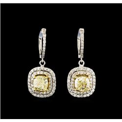 4.08 ctw Fancy Yellow Diamond Earrings - 14KT White and Yellow Gold