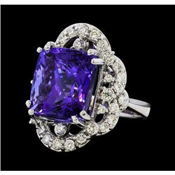 16.38 ctw Tanzanite and Diamond Ring - 14KT White Gold