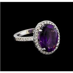 4.77 ctw Amethyst and Diamond Ring - 14KT White Gold