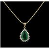 Image 1 : 2.07 ctw Emerald and Diamond Pendant With Chain - 14KT Yellow Gold