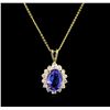 Image 1 : 3.27 ctw Tanzanite and Diamond Pendant With Chain - 14KT Yellow Gold