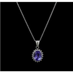 4.65 ctw Tanzanite and Diamond Pendant With Chain - 14KT White Gold