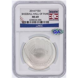 2014 Baseball HOF NGC Graded MS69 $1 Silver Coin Hall of Fame