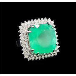 GIA Cert 20.96 ctw Emerald and Diamond Ring - 14KT White Gold