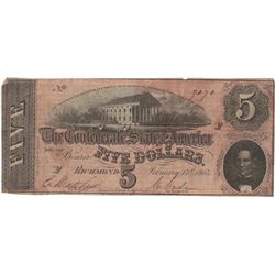 1864 $5 Confederate States of America Bank Note