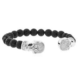 Cozmo Sterling Silver Cubic Zirconia Skull Cuff Bracelet