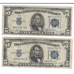 1934 $5 Silver Certificate Currency Lot of 2