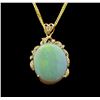 Image 1 : 14KT Yellow Gold 8.71 ctw Opal and Diamond Pendant With Chain