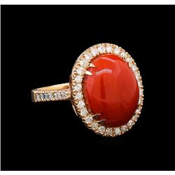 14KT Rose Gold 10.94 ctw Coral and Diamond Ring