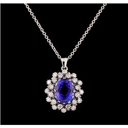 3.16 ctw Tanzanite and Diamond Pendant With Chain - 14KT White Gold