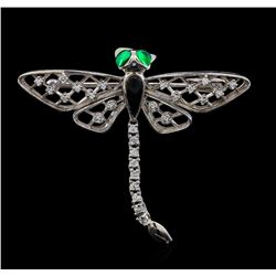 14KT White Gold 0.27 ctw Diamond, Onyx and Emerald Butterfly Pin