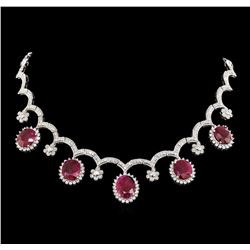 GIA Cert 31.39 ctw Ruby and Diamond Necklace - 18KT White Gold