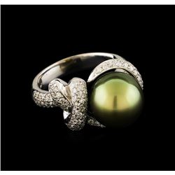 Tahitian Pearl and Diamond Ring - 14KT White Gold