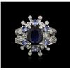 Image 2 : 14KT White Gold 3.49 ctw Sapphire, Tanzanite and Diamond Ring