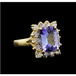 14KT Yellow Gold 5.15 ctw Tanzanite and Diamond Ring