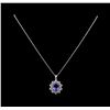Image 2 : 3.77 ctw Tanzanite and Diamond Pendant With Chain - 14KT White Gold