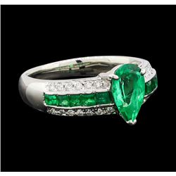 1 ctw Emerald, Emerald and Diamond Ring - Platinum