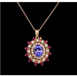 14KT Rose Gold 3.41 ctw Tanzanite, Ruby and Diamond Pendant With Chain