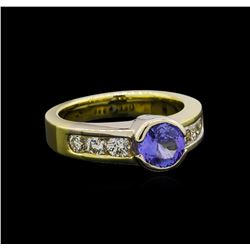 1.00 ctw Tanzanite and Diamond Ring - 18KT Yellow Gold