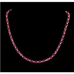 23.00 ctw Pink Tourmaline and Diamond Necklace - 14KT Yellow Gold