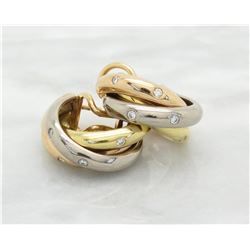 0.25 ctw Cartier Trinity Diamond Earrings - 18KT Tri Color Gold