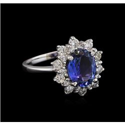 2.47 ctw Tanzanite and Diamond Ring - 14KT White Gold