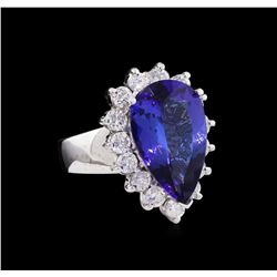 14KT White Gold GIA Certified 8.26 ctw Tanzanite and Diamond Ring