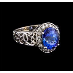 3.63 ctw Tanzanite and Diamond Ring - 14KT White Gold