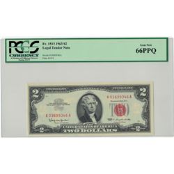 1963 $2 PCGS Gem New 66PPQ Legal Tender Note