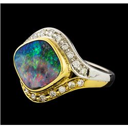 Boulder Opal and Diamond Ring - 18KT Yellow Gold and Platinum